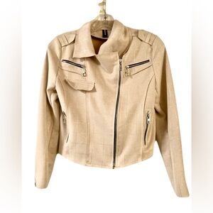 Stylish Beige Faux Leather Jacket for Women